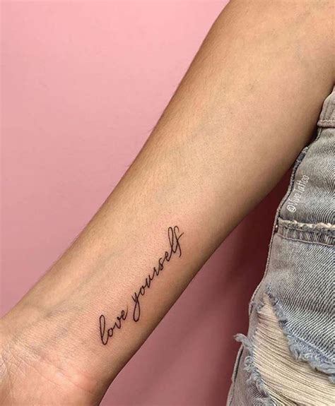 In their tattoos, religious tattoo quotes are present in their body part. love yourself tattoo quote by vivotattoo | Cute little tattoos, Simple wrist tattoos, Small ...