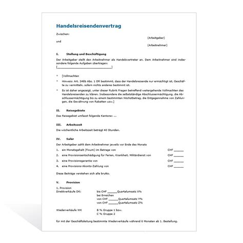 Bei abschluss des vertrags mit finanzen.de beginnt für sie die kostenfreie vertragsphase. Muster Handelsreisendenvertrag