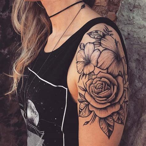 Rose tattoos on the shoulder are prime locations for any big tattoo plans. 21 Rose Shoulder Tattoo Ideas for Women | StayGlam