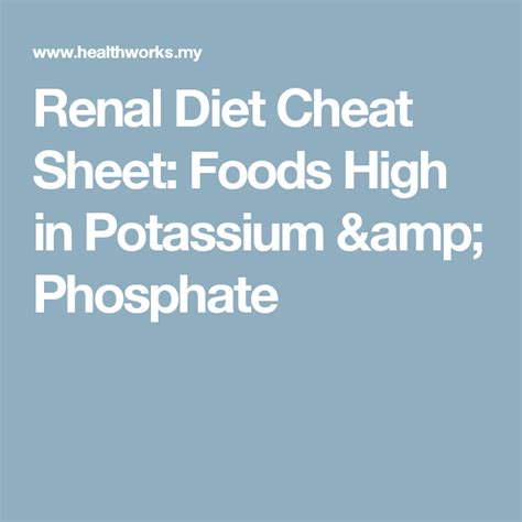 People with diabetes are also at risk of other kidney problems, including narrowing of the arteries to the kidneys, called renal artery stenosis or renovascular disease. Renal Diet Cheat Sheet: Foods High in Potassium & Phosphate in 2019 | High potassium foods ...