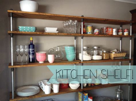 Diy industrial pipe and wood shelving. Just A Darling Life: a look into my house: kitchen shelving