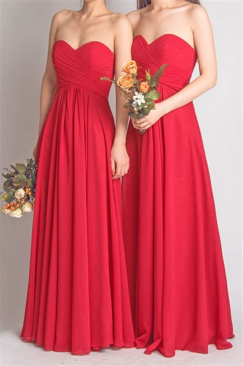 Long bridesmaid gowns and short bridesmaid dresses. long sweetheart fame red bridesmaid dresses for wedding ...