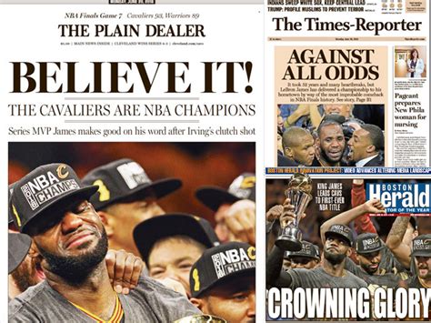 Good timing, too, considering their nationally televised wednesday night game will be against a brooklyn nets team that. Newspaper front pages across nation show Cavaliers 2016 ...