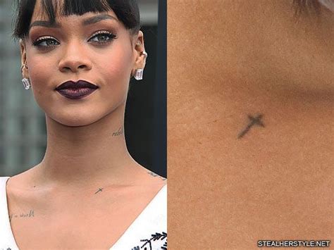 It is now a trendy tattoo you can get, but that will still make it stand out if you personalize it. Rihanna Cross Chest Tattoo | Steal Her Style