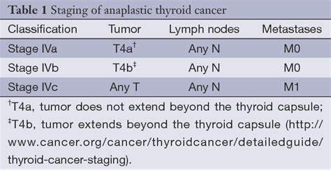 Thyroid cancers range from stages i (1) through iv (4). Table 1 from Management of anaplastic thyroid cancer ...