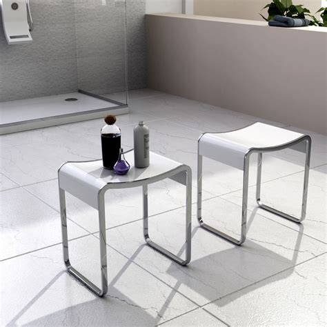 This stool is made of engineered wood for durability, and covered with a metallic gray finish. Unique Bathroom Stools! in 2020 | Unique bathroom, Shower stool, Shower enclosure