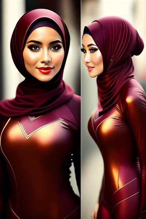 Lexica - Cute hijab girl wearing sexy iron suit