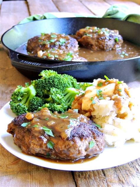 Combine the ground beef, eggs, potato chips, dry mustard, garlic powder, and some salt and pepper. Salisbury steak https://www.bobbiskozykitchen.com/2017/07 ...