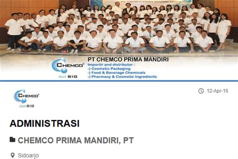 Pengumuman kelulusan smkn 2 buduran sidoarjo 2020. Lowongan PT. CHEMCO PRIMA MANDIRI - Berbagi Info Lowongan ...