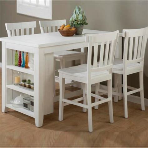 Laurel heights dining table has rustic stain for a classic look. Madaket White Counter Height Table with 3 Shelf Storage by ...