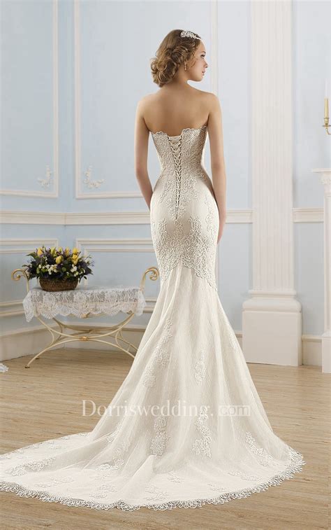 We have more mermaid wedding dresses than you'll be able to choose from. Mermaid Long Strapless Sleeveless Corset-Back Lace Tulle ...