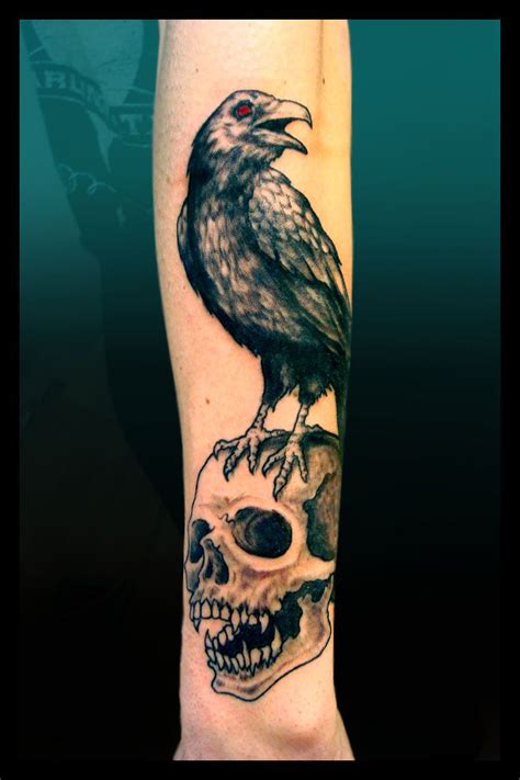 Done @ old bones tattoo skin: Craig Secrist crow skull (With images) | Feather tattoos, Bone tattoos, Crow skull