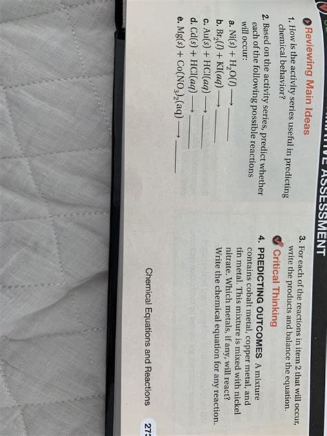 Decomposition reactions a single reactant is decomposed or broken down into two or more metathesis or double displacement reactions this reaction type can be viewed as an. Solved: SECTION 2 FORMATIVE ASSESSMENT Write The Lance The ...