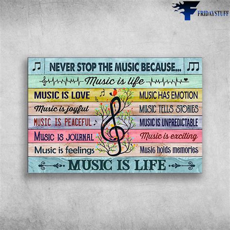 Music Poster - Never Stop The Music Because Music Is Life, Music Is Love, Music Is Joyful Canvas ...