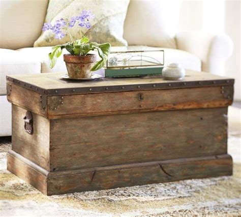 These plans were for a square table but we were able to customize the plans for a rectangular shaped table in the exact dimensions for our room. Pottery Barn Rebecca Trunk | Rustic trunk coffee table ...