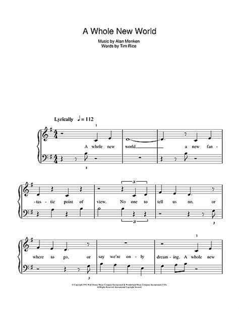 Top selling easy piano sheet music. Download "A Whole New World" (Aladdin) - 5-Finger Piano Sheet Music