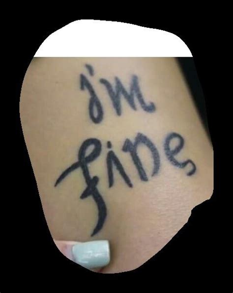 The leg tattoo reads i'm fine to anyone who sees the writing, but says save me when miles looks down at it. Save me/im fine tattoo | Tattoos, Im fine tattoo, Print ...