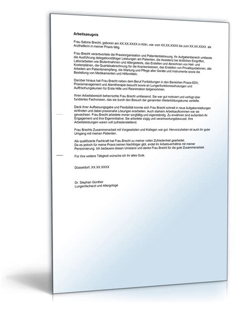 Weiteres muster für ein der text hat keine persönliche note. Arbeitszeugnis "befriedigend" (Arzthelferin)