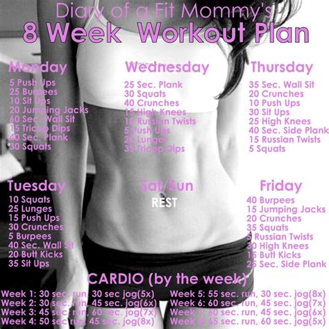 Along with this workout plan practice some healthy diet in order to fight bloating and stay healthy. Diary of a Fit Mommy8 WEEK NO-GYM HOME WORKOUT PLAN | 8 ...