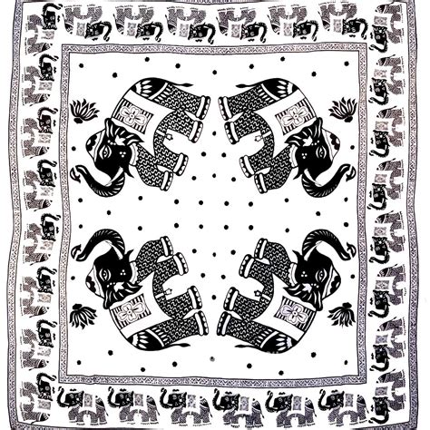 An underlying common intend was to create spiritual harmony and order by reducing the use of forms and color. Four Elephants White and Black Fringed Wall Tapestry, Indian Bedding - RoyalFurnish.com