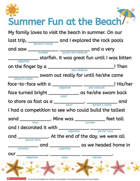 Some of the mad libs here create a story while others are some kind of confession for kids in terms of what are they thankful for. Get your kids ready for a summer to remember with this fun ...