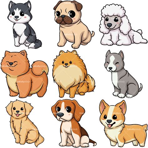 Different type of cartoon dogs. Kawaii Dogs Cartoon Vector Clipart - FriendlyStock