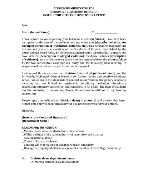 Student Suspension Letter - How to write a Student Suspension Letter? Download this Student ...