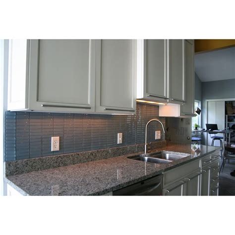 Rustic kitchen with wooden cabinets and. Loft Blue Gray Polished 1X4 Glass Tiles | Glass tile ...