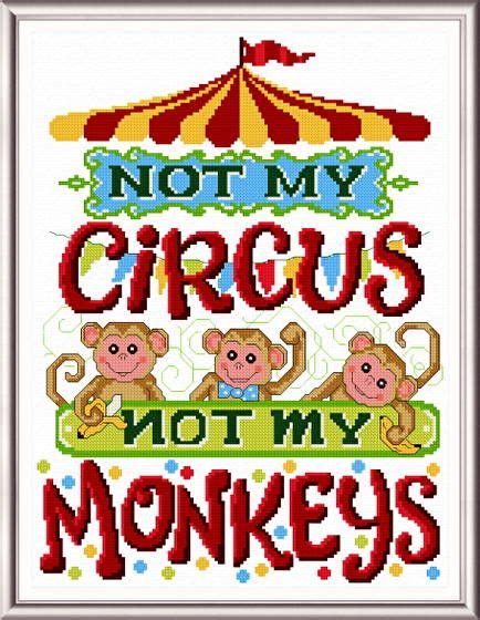 This cross stitch kit from ursula michael includes 14 count aida cloth, dmc threads, needle, chart and instructions. Not my Monkeys Cross Stitch Pattern by Ursula Michael ...