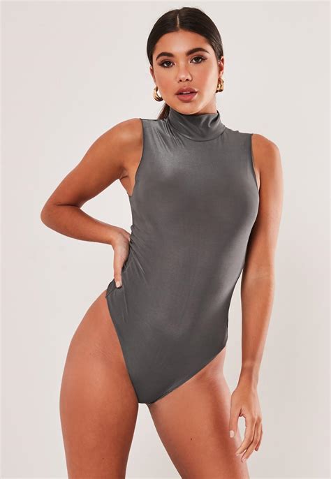 Gray Slinky High Neck Sleeveless Bodysuit | Missguided