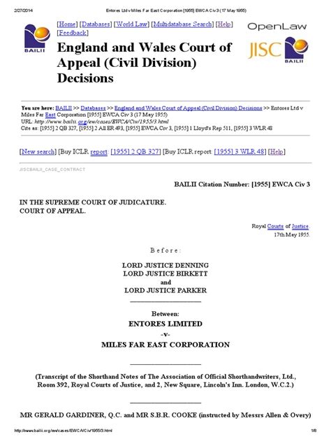 Where was the contract formed? Entores Ltd v Miles Far East Corporation 1955 EWCA Civ 3 ...