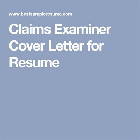 Name of the hiring manager / their professional title. Claims Examiner Cover Letter for Resume | Cover letter for ...