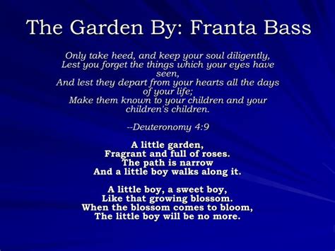 Franta bass is the author of night with related readings (4.21 avg rating, 57 ratings, 7 reviews). PPT - The Garden By: Franta Bass PowerPoint Presentation ...