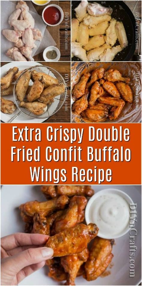 Tossed in buffalo sauce, dunk in blue cheese dip! Extra Crispy Double Fried Confit Buffalo Wings | Recipe ...