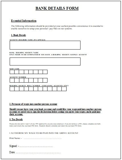 Main street po box 12345 anywhere, country. Bank Account Form sample | Free Word Templates