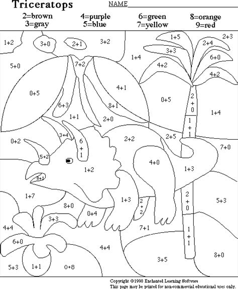 Follow the color key and watch the image come to life before your very eyes. Dinosaur color by number (addition) | Theme - Dinosaurs ...