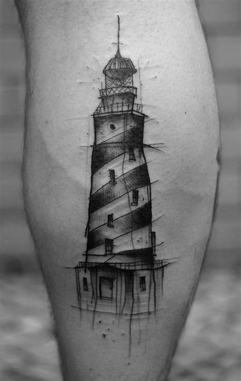 Red and white lighthouse tattoo. 30+ Lighthouse Tattoo Ideas | Cuded | Lighthouse tattoo ...