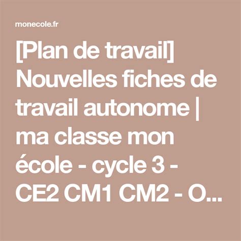 Site académie de créteil : Plan de travail Nouvelles fiches de travail autonome ...