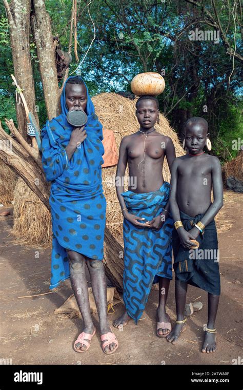 ETHIOPIA, OMO VALLEY, MAY 6: Group of women and children of wildest and most dangerous African ...