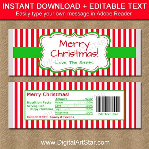 Elf inspired printable christmas candy bar wrapper 17 17. Personalized Candy Bar Wrapper Christmas, Printable Chocolate Bar Wrappers, Holiday Party Favor ...