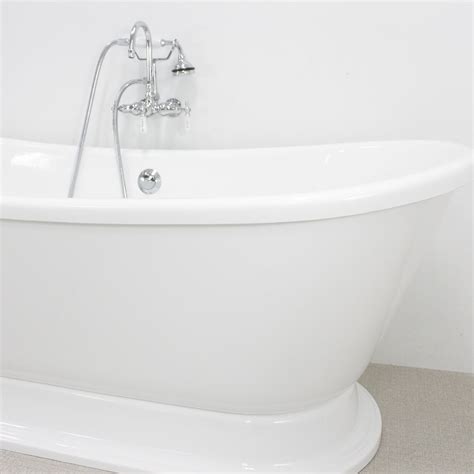 What are the shipping options for bathtub faucets? 67'' Hotel Collection French Bateau Pedestal Bathtub ...