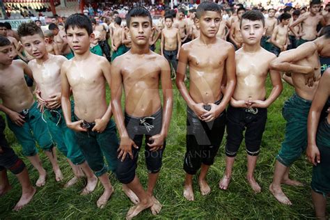 Oil wrestling is one of the most popular sports in turkey. Oil wrestlers battle for glory in Turkey - Anadolu Agency