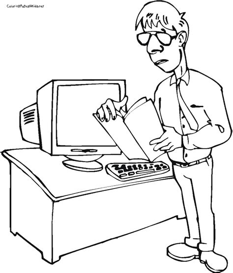 Boy with laptop computer coloring page. Computers Coloring Pages