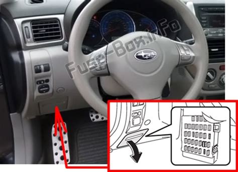 Location of fuse boxes, fuse diagrams, assignment of the electrical fuses and relays in subaru vehicle. Fuse Box Diagram Subaru Impreza (2008-2011)