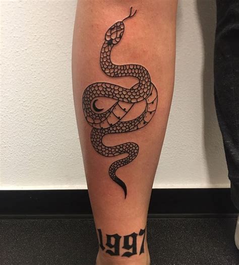 Snake tattoos positioned on one's ankle tend to be pointing up. Animal, Moon, Snake Tattoo on Leg, Shin in 2020 | Leg tattoos, Tattoos, Snake tattoo
