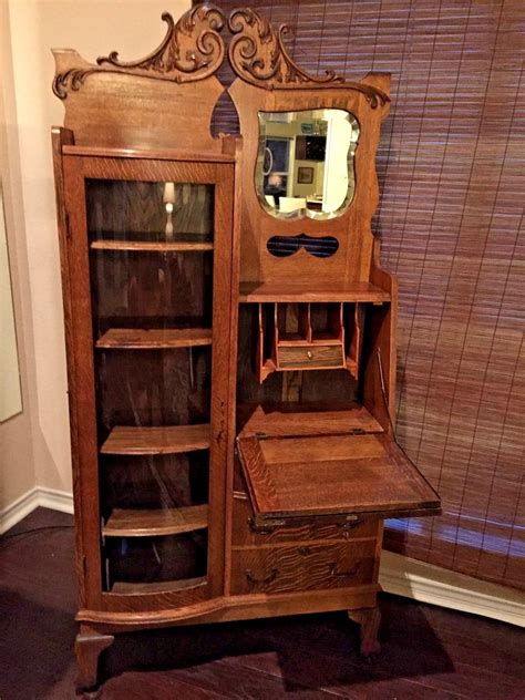 42 industrial secretary desk with hutch, gray washby walker edison(1). Vintage Secretary Desk With Hutch / Antique Oak Secretary Desk With Hutch Bookcase Chairish ...