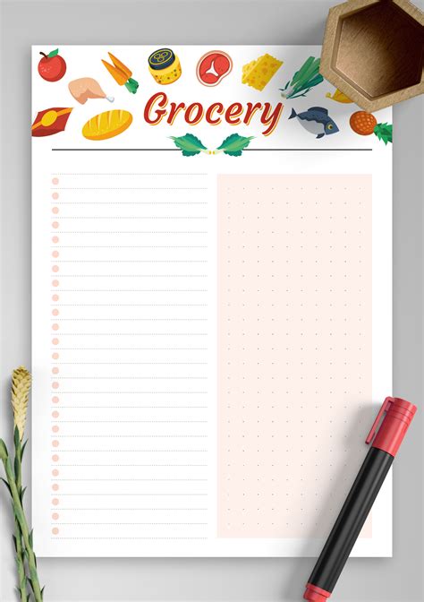 There are small boxes on the side of the blank where you can check in on the purchase of the item. Download Printable Simple colourful grocery list PDF