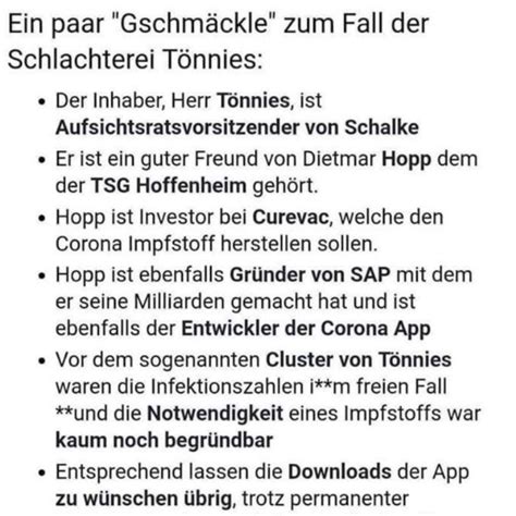 Der umstrittene aufsichtsratschef clemens tönnies fühlt sich gar von schalkes ultras. Tönnies: Erkrankungen absichtlich, um Corona-Warn-App zu ...