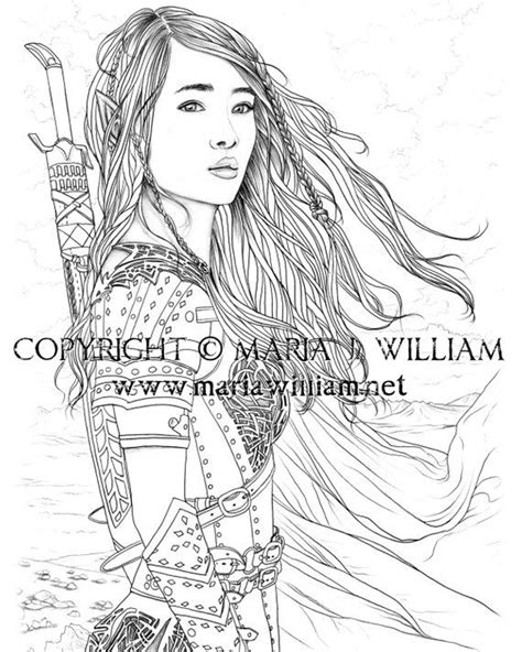 Select from 35723 printable crafts of cartoons, nature, animals, bible and many more. Elf woman warrior fantasy coloring page by Maria J ...