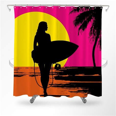 Surfing surfer shower curtain surfboard bathroom decor. Surfer Girl Shower Curtain Beach Shower Curtain Ocean ...